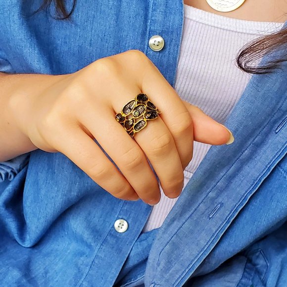 Artisan Opal Sterling & 14 kt Gold Ring - Picture 3 of 8